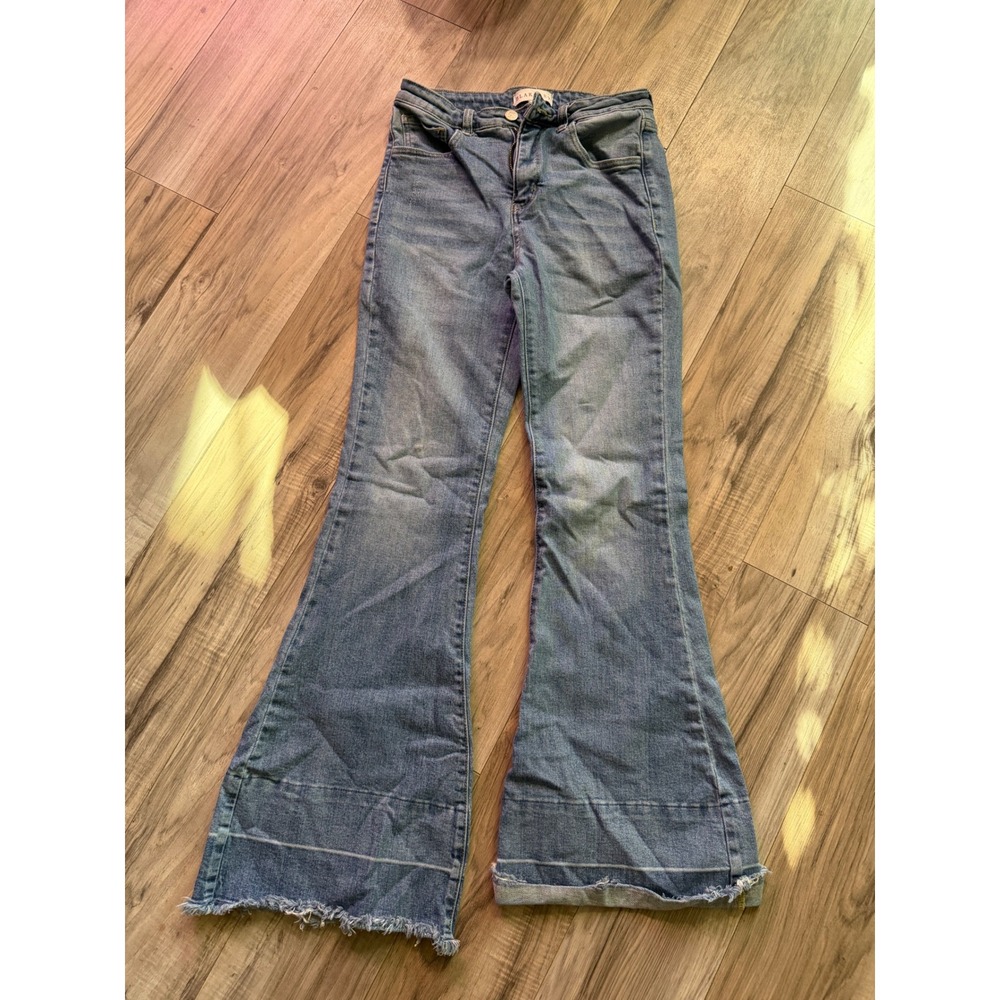 Blakeley Womens Blue High Waisted Flare Jeans Raw Hem Size 5